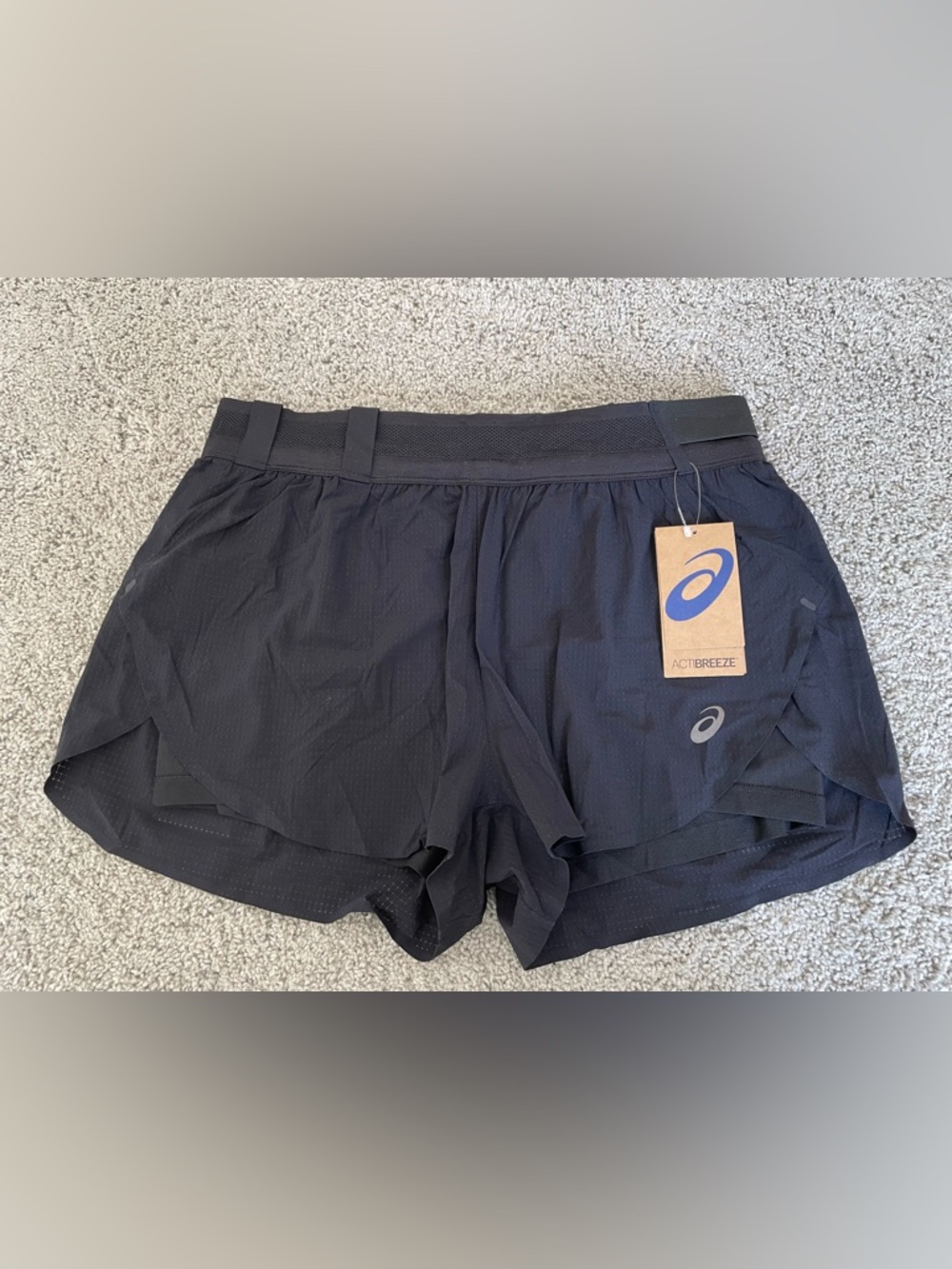 NWT Asics Actibreeze Metarun Split Short Black Shorts Womens Size Large New
